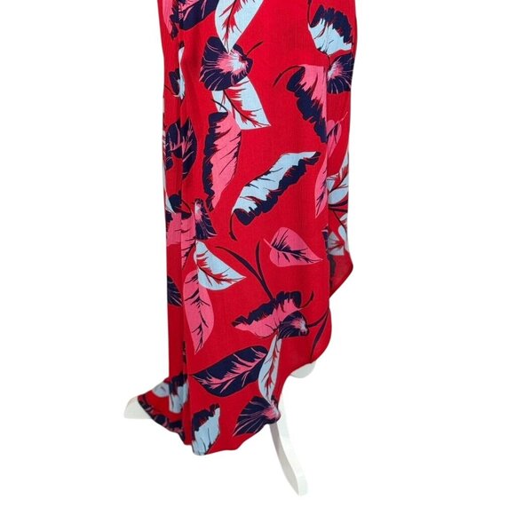 Express Red Tropical Floral Maxi Skirt With Asymmetrical Hem & Elastic Waistband - Picture 2 of 7
